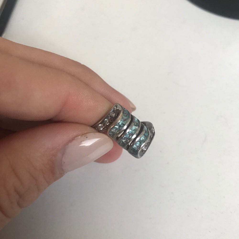Silver Aquamarine and Diamond Ring size 6